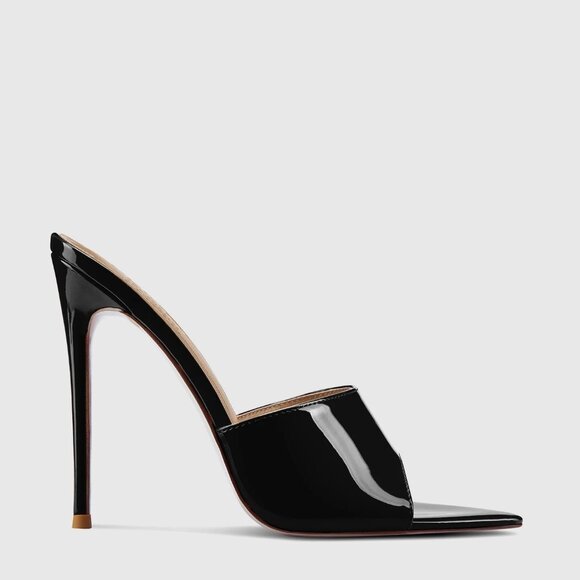 Black Gianni Patent Vegan High Heel Mules - Picture 4 of 9